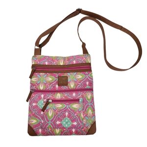 Stone Mountain Quilted Lockport Crossbody Bag Pink Green Blue Geometric Floral